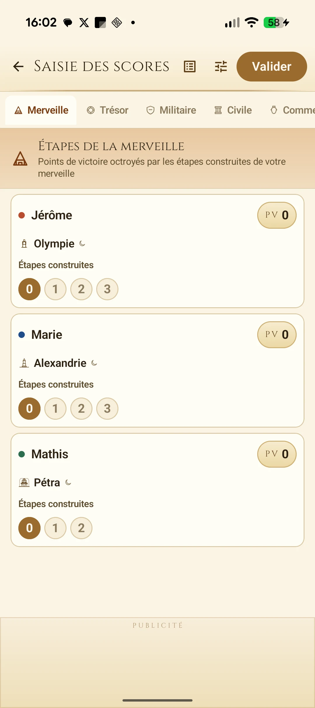 Score Sheet for 7 Wonders screenshot